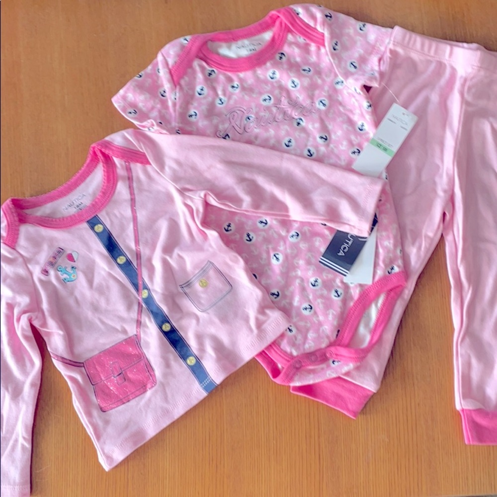 NWT Nautica pink 3 piece cotton pajama set